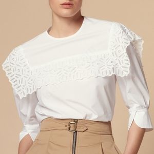 Sandro Guipure Lace Trim Cotton Top